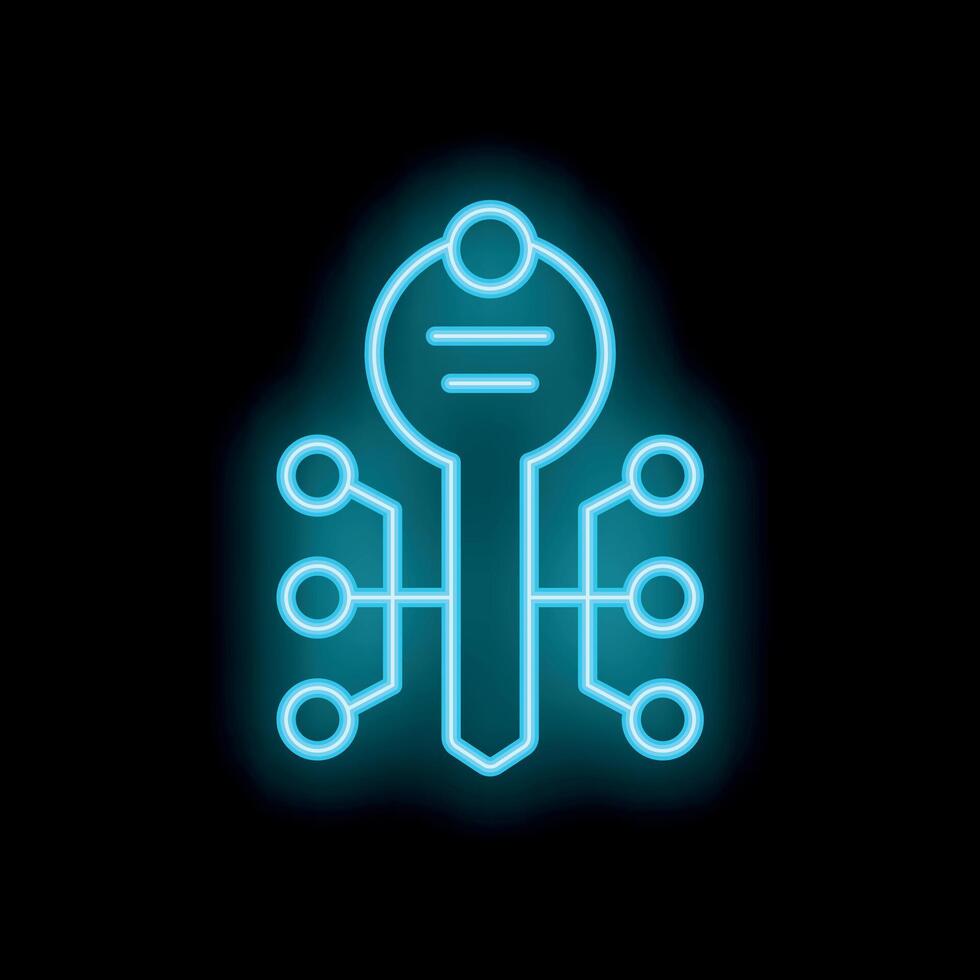 Neon key connected to network representing digital solution concept vector