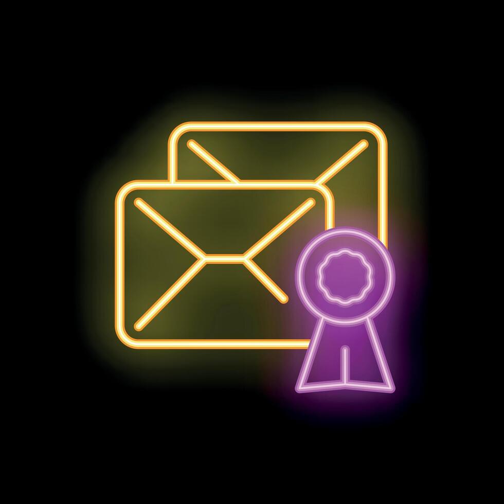 Neon icon of mail envelope with approving ribbon representing verified email vector