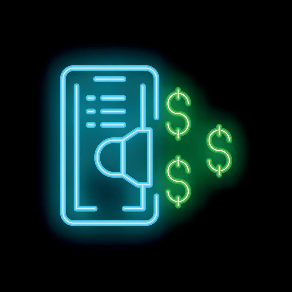 Neon sign representing digital marketing increasing sales with dollar symbols vector