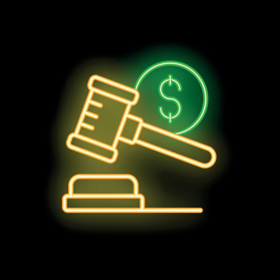 Gavel striking down creating dollar sign in neon style vector
