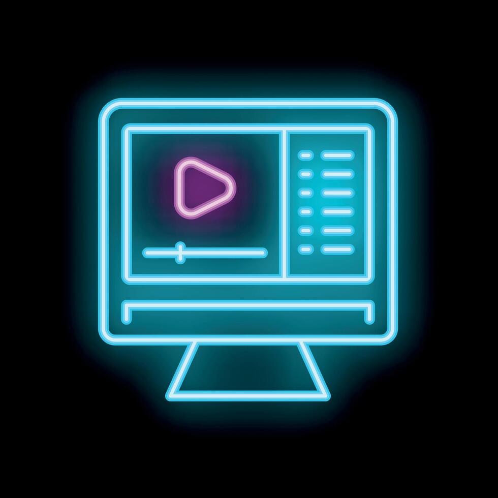 Neon sign of editing software displaying on computer screen vector