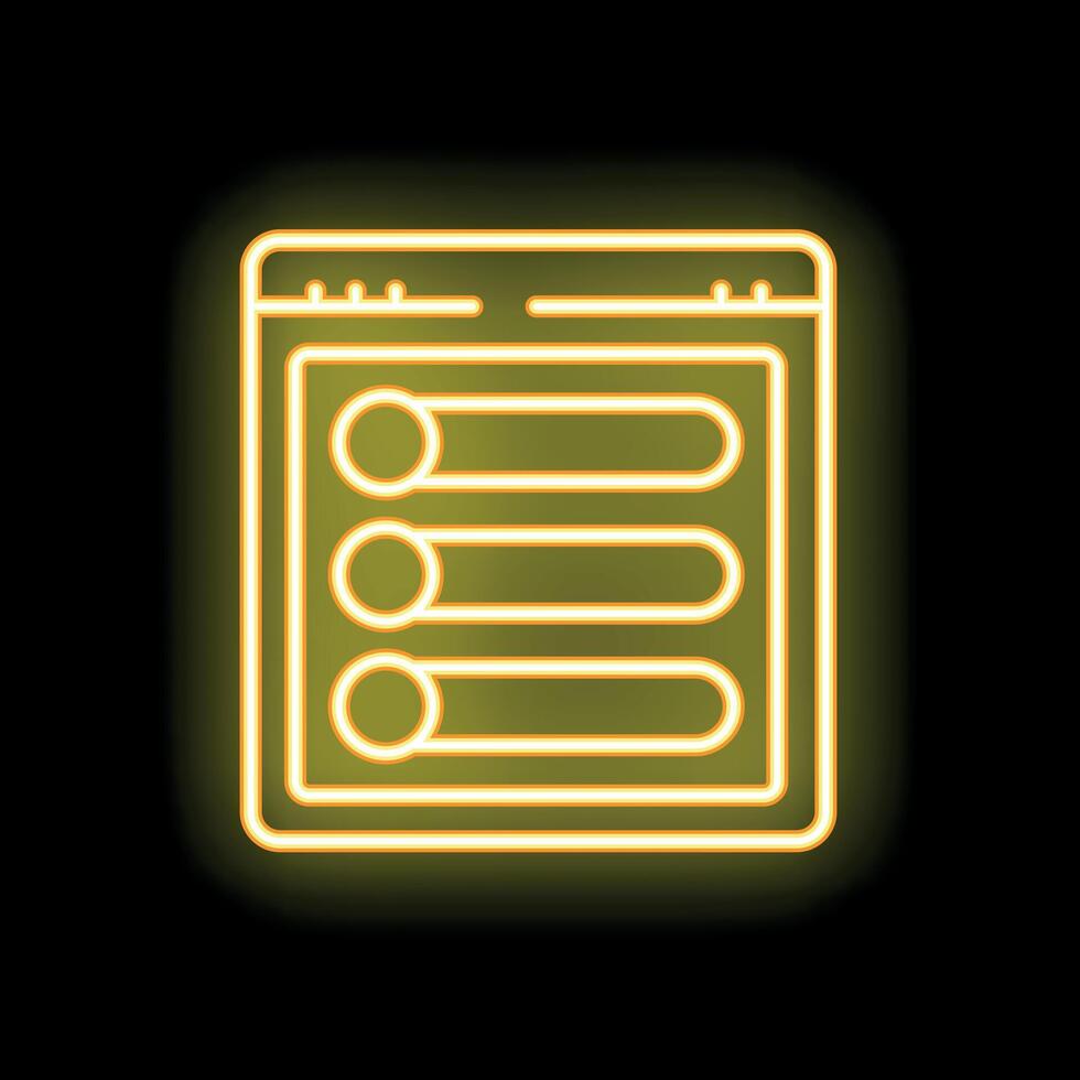 Neon yellow online survey form interface symbol on black background vector