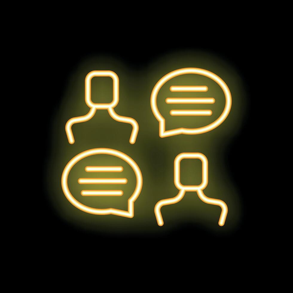 Neon icons representing people communicating with speech bubbles vector