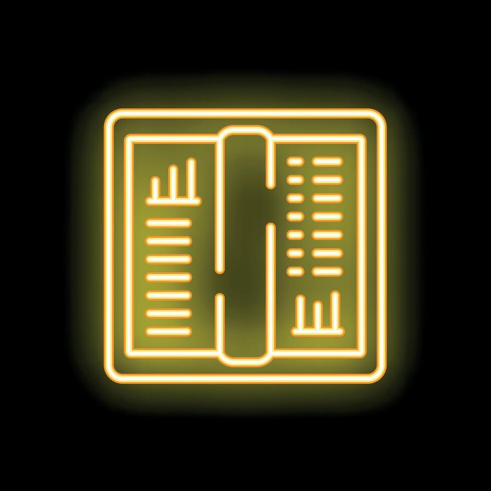 Glowing neon open book icon on a black background vector