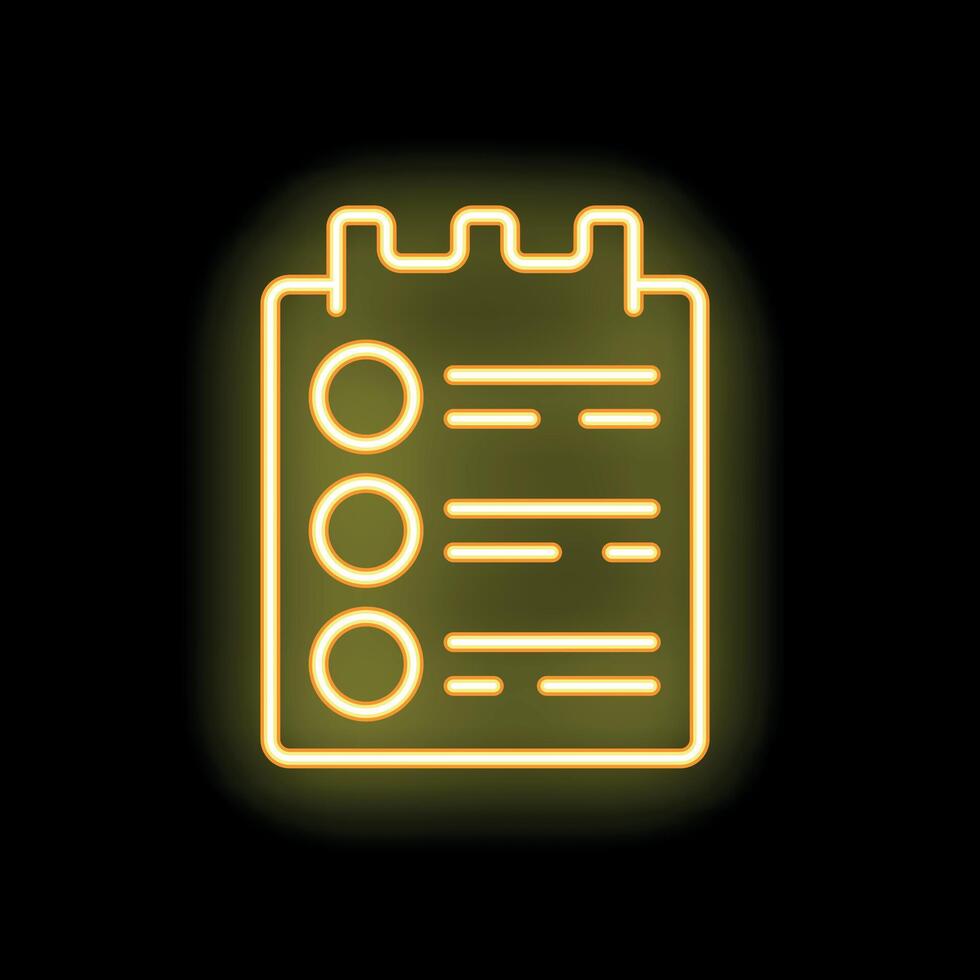 Yellow neon checklist icon glowing on black background vector