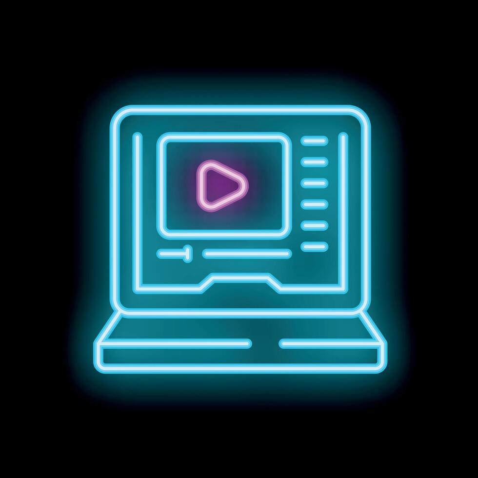 Neon sign of a laptop showing player interface vector