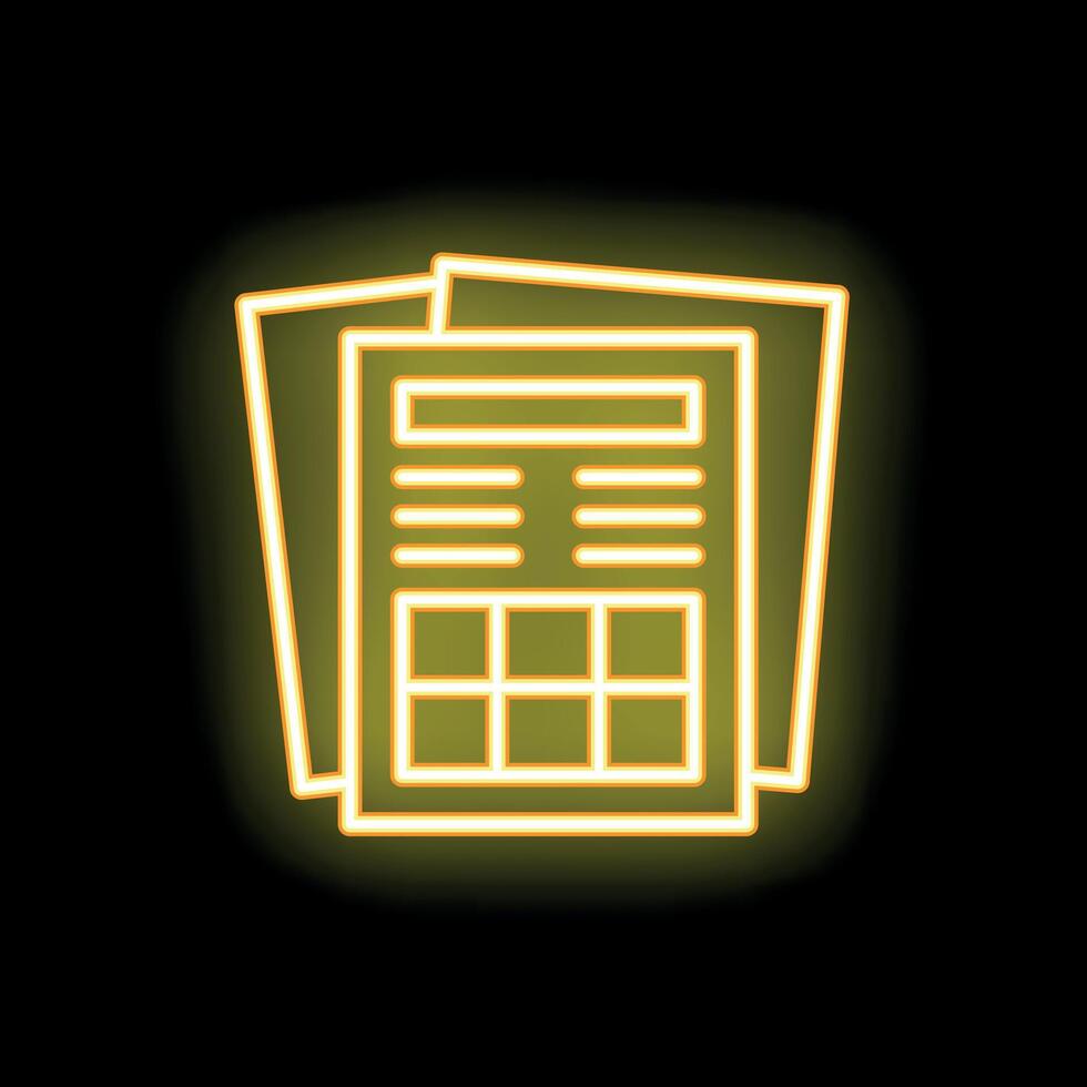 Neon yellow files icon glowing on black background vector