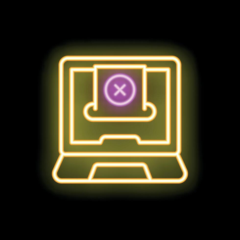 Neon icon of a voting ballot being rejected on a laptop screen vector