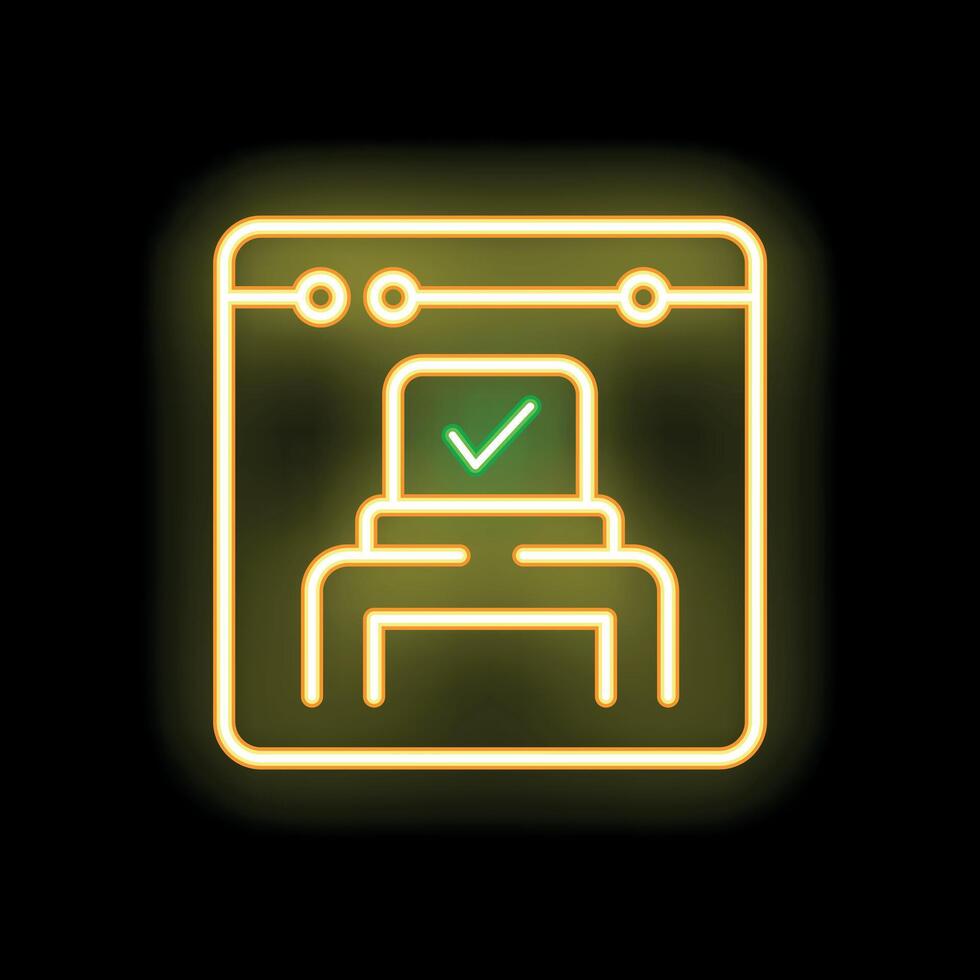 Neon sign representing online voting with green validated ballot vector