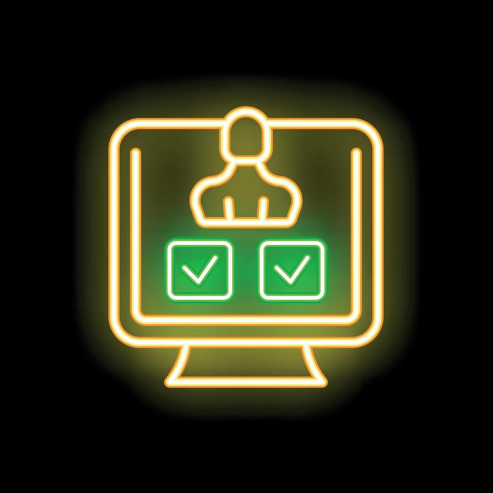 Neon icon of online voting system showing candidate and check boxes vector
