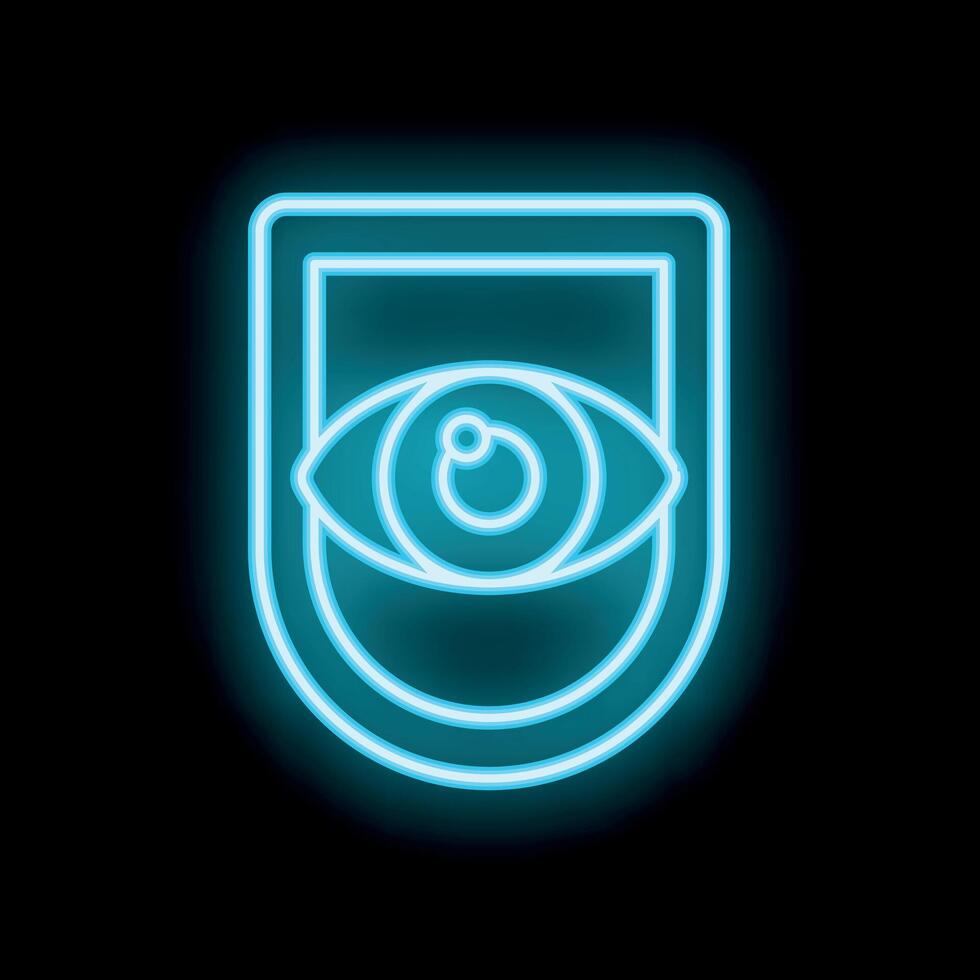 Neon style icon of eye watching inside a protective shield vector