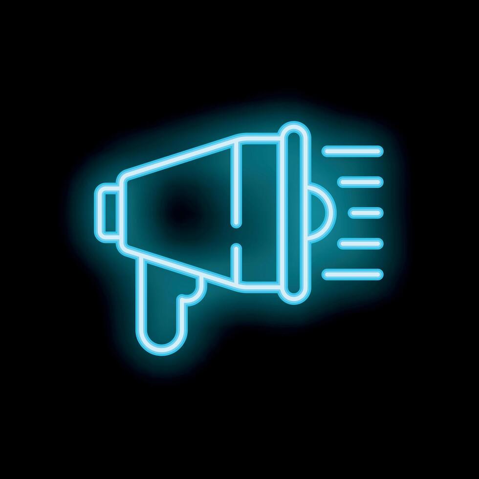 Neon megaphone icon announcing big news on black background vector