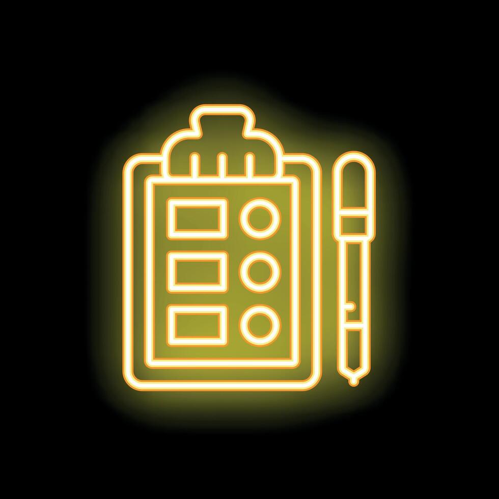 Neon sign glowing checklist clipboard and pen icon vector