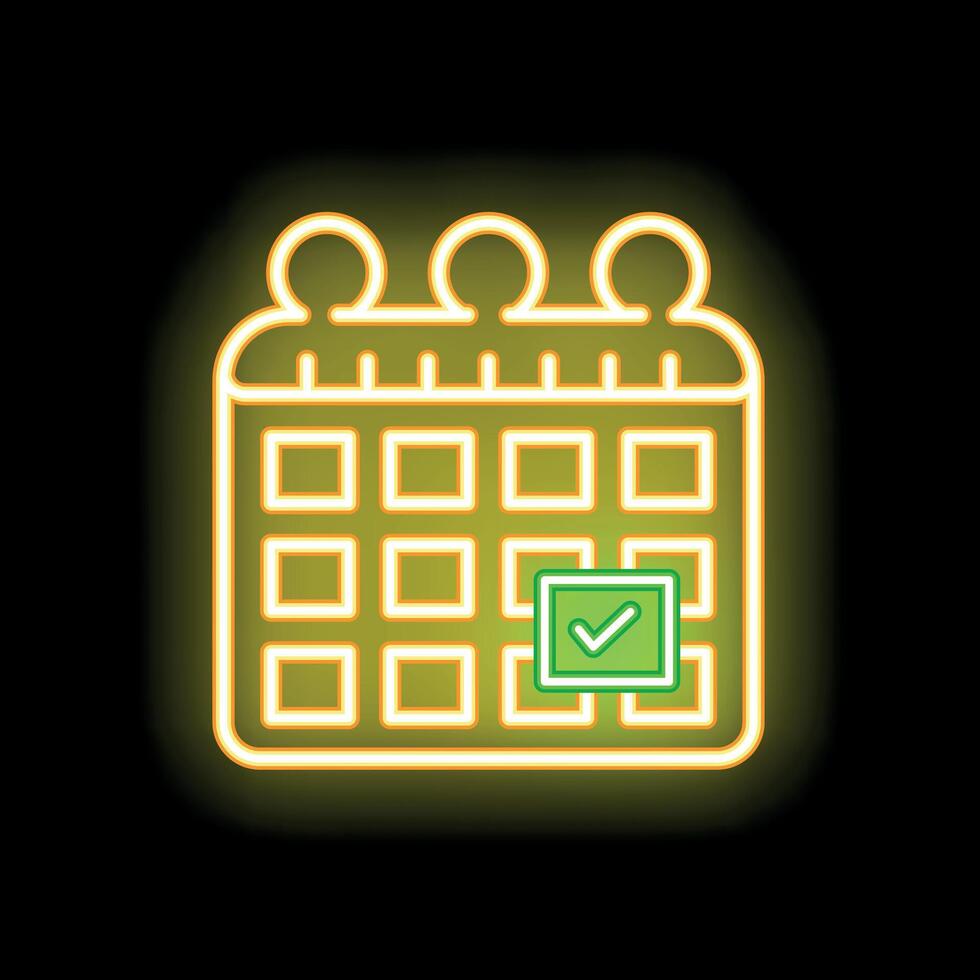 Neon yellow calendar icon showing check mark for appointment vector