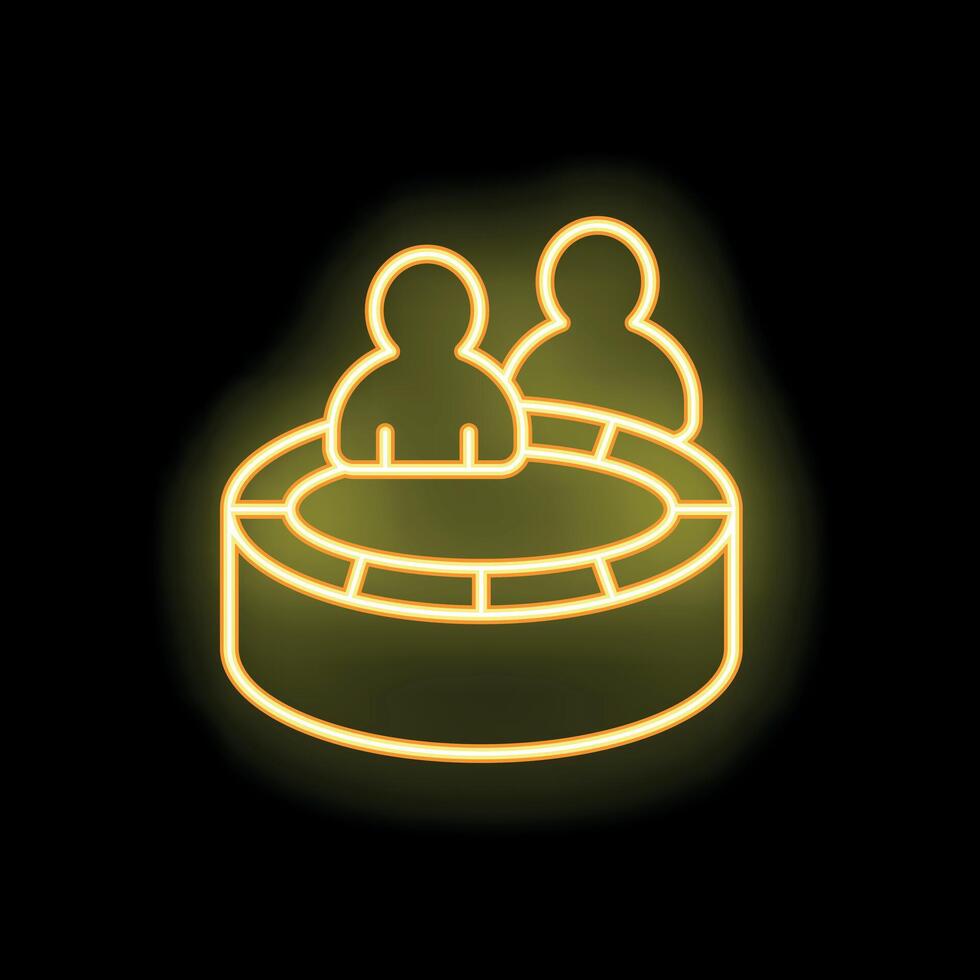 Two businessmen sitting at a round table having a business meeting neon sign vector