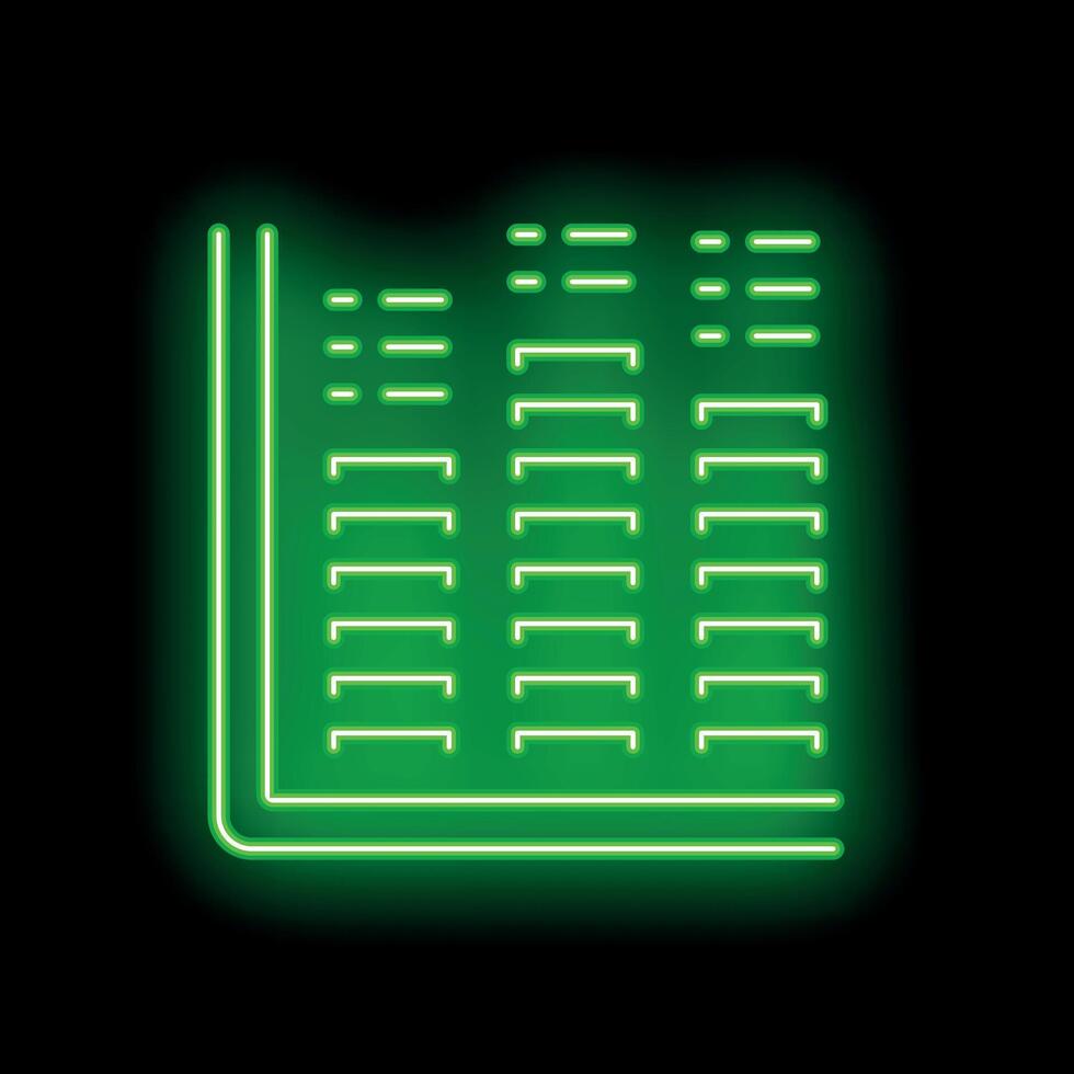 Green neon sign showing a spreadsheet on a black background vector