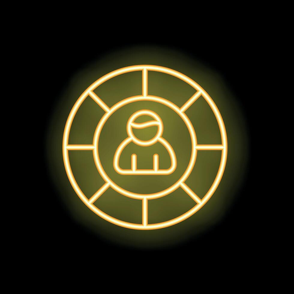 Neon icon of person inside circle divided into eight sections representing personal skills vector