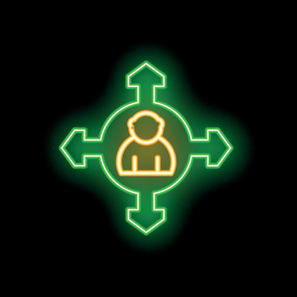 Neon icon of a person standing at career crossroads making decision vector