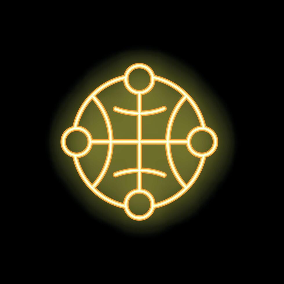 Neon yellow global network connecting points on a globe icon vector