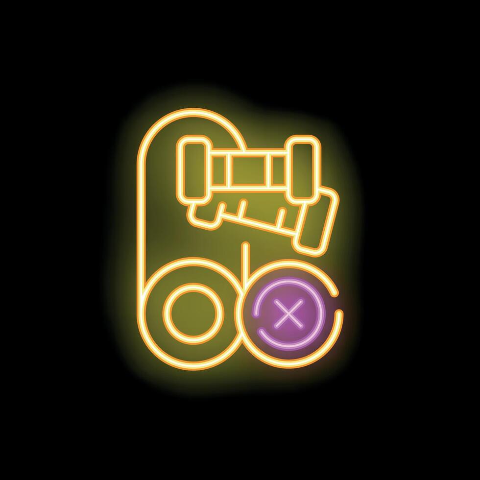 Neon sign representing a dumbbell falling on a weight plate breaking it vector