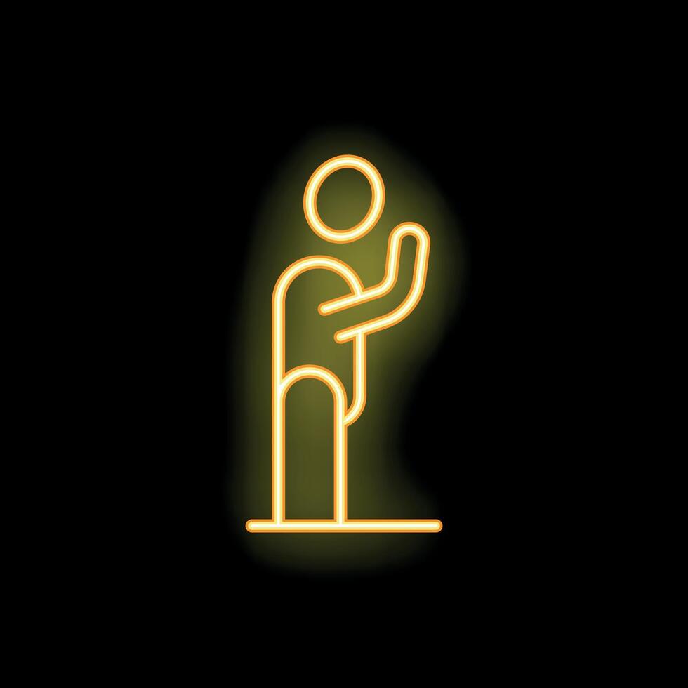 Neon style icon of a man waving with his right hand vector