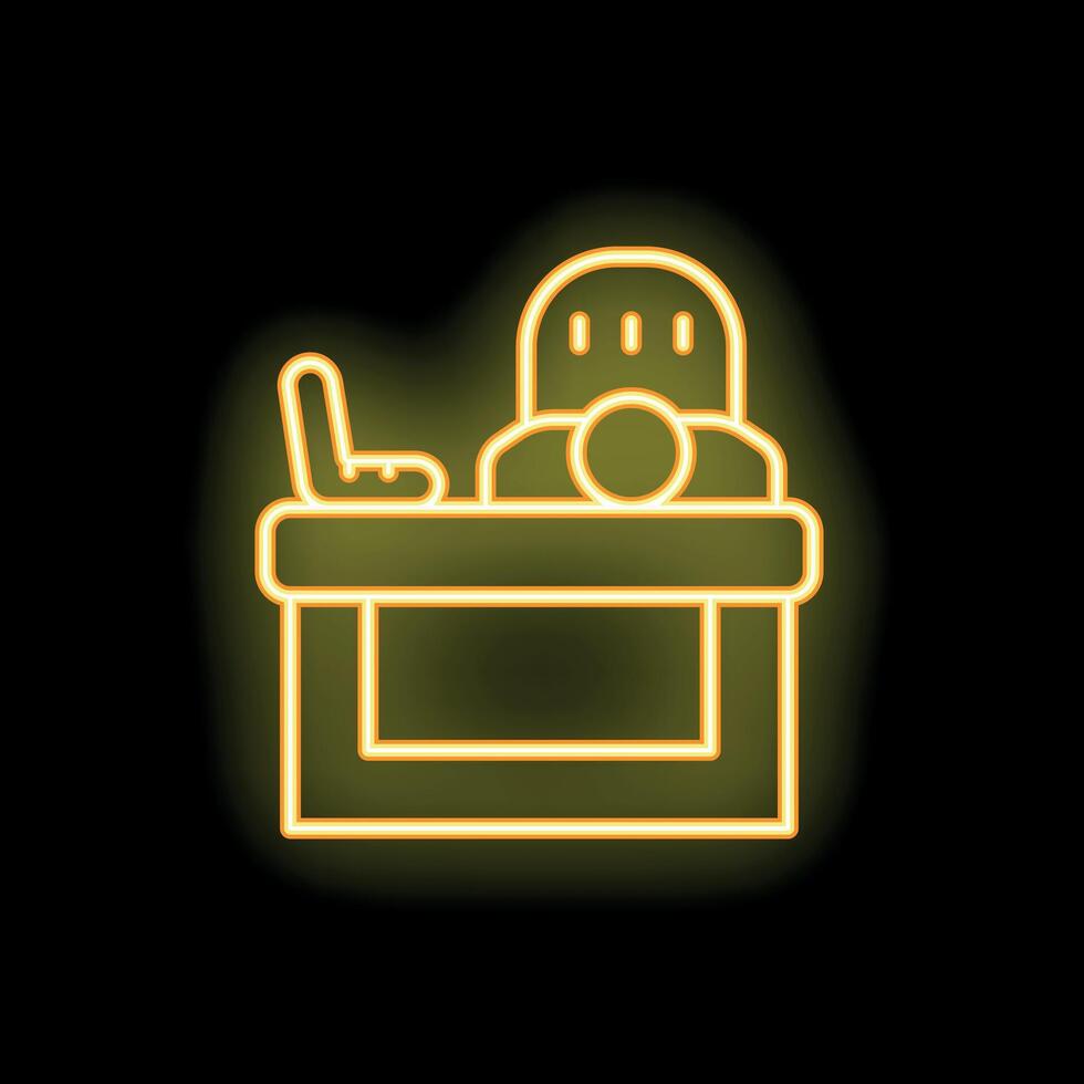 Tired businessman sleeping at office desk neon sign icon vector
