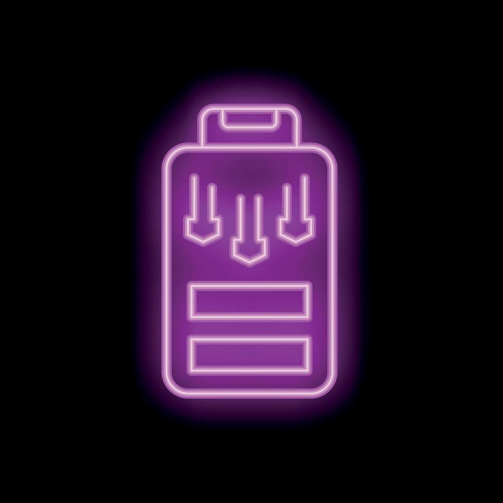 Neon phone showing battery charging indicator icon vector