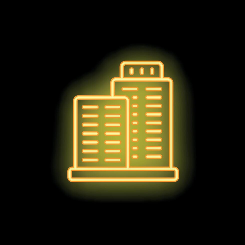 Neon icon of two office buildings with glowing windows at night vector