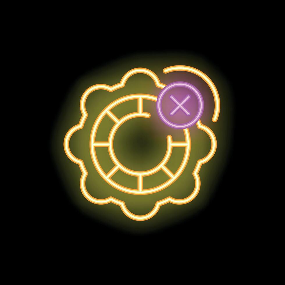 Neon icon of a gear wheel with crossed out circle representing system error vector