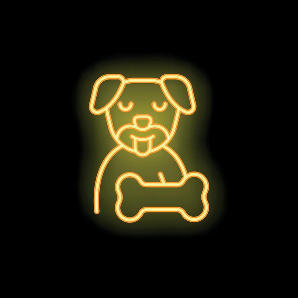 Neon dog holding bone with tongue out icon vector