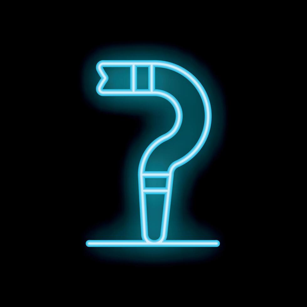 Blue neon sign showing a boomerang sticking out of the ground on a black background vector