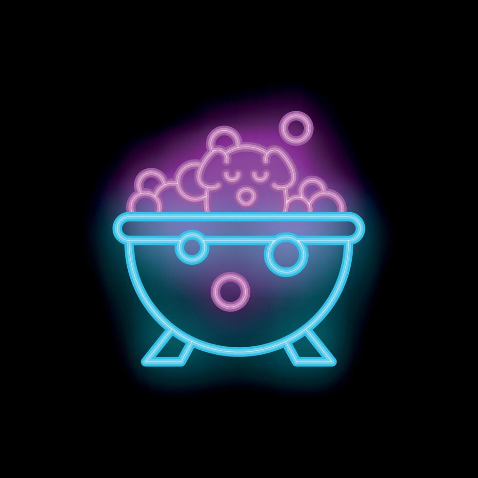 Neon dog relaxing taking a bath with foam in basin vector