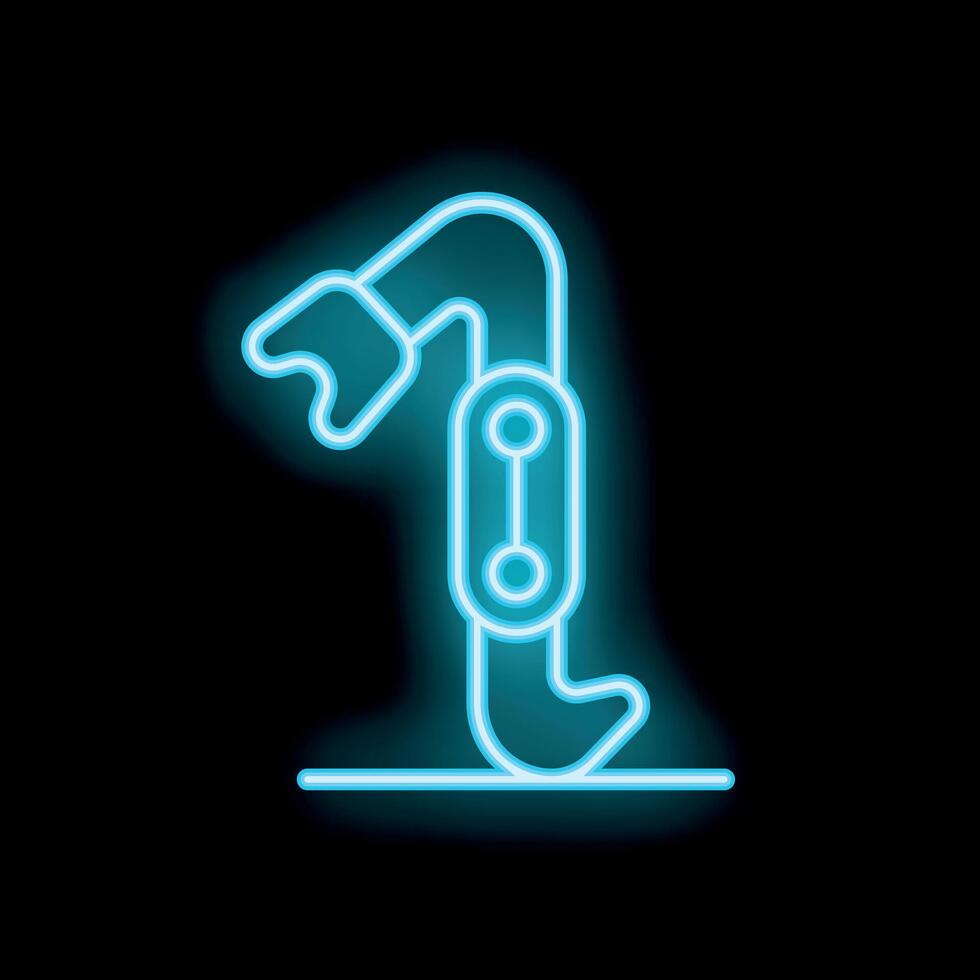 Glowing neon sign depicting a prosthetic robotic leg on black background vector
