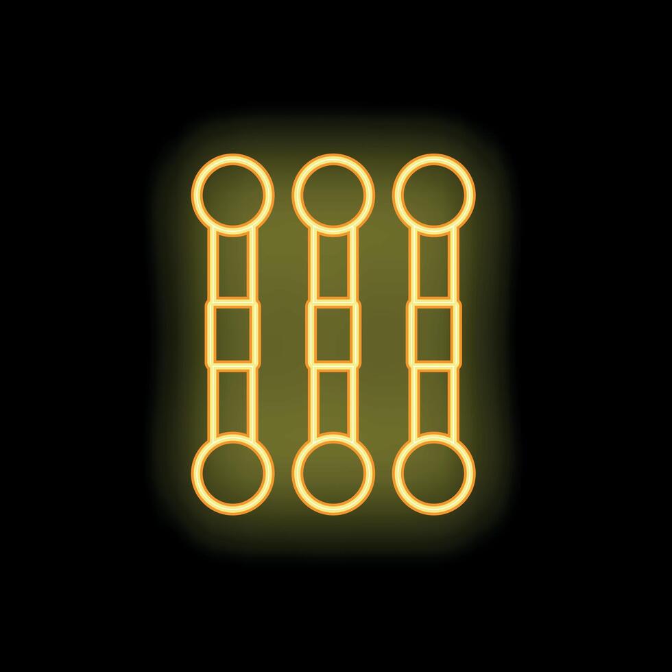 Neon icon of three gymnastic rings glowing yellow on black background vector