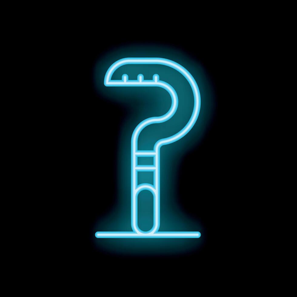 Blue neon sign showing a walking stick on a black background vector