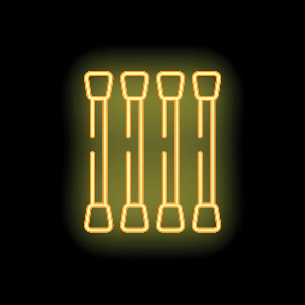 Yellow neon icon of a radiator heating system on black background vector