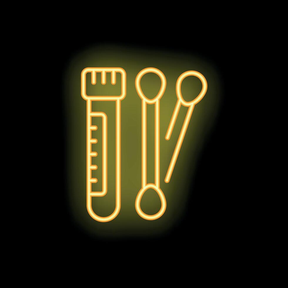 Neon medical test tube and swabs glowing icon on black background vector
