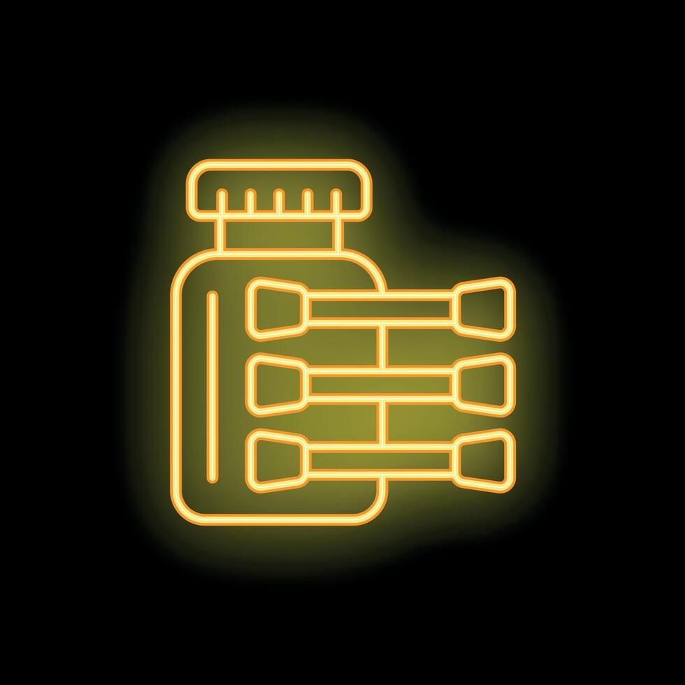 Neon sign of cotton swabs in jar on black background vector