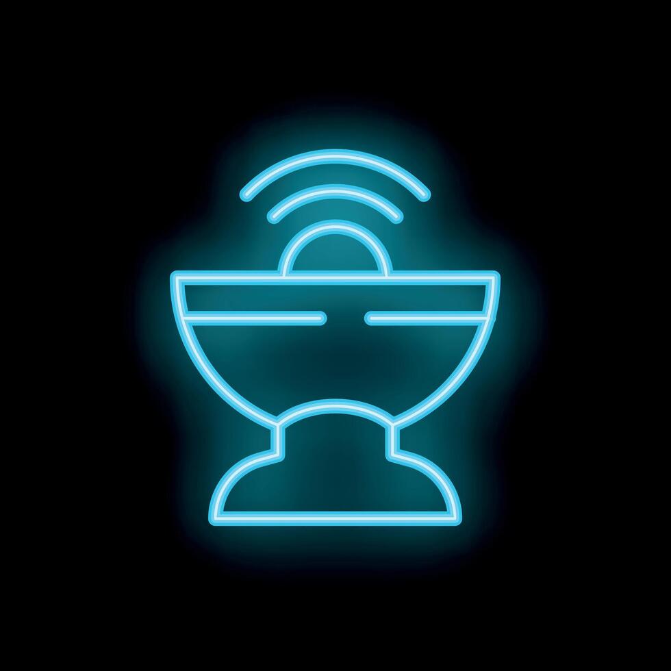 Neon satellite dish transmitting signals in the dark vector