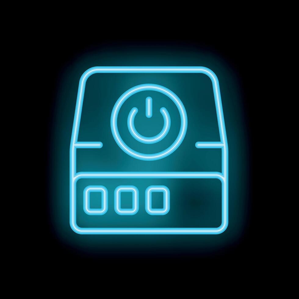 Neon server icon glowing on dark background vector