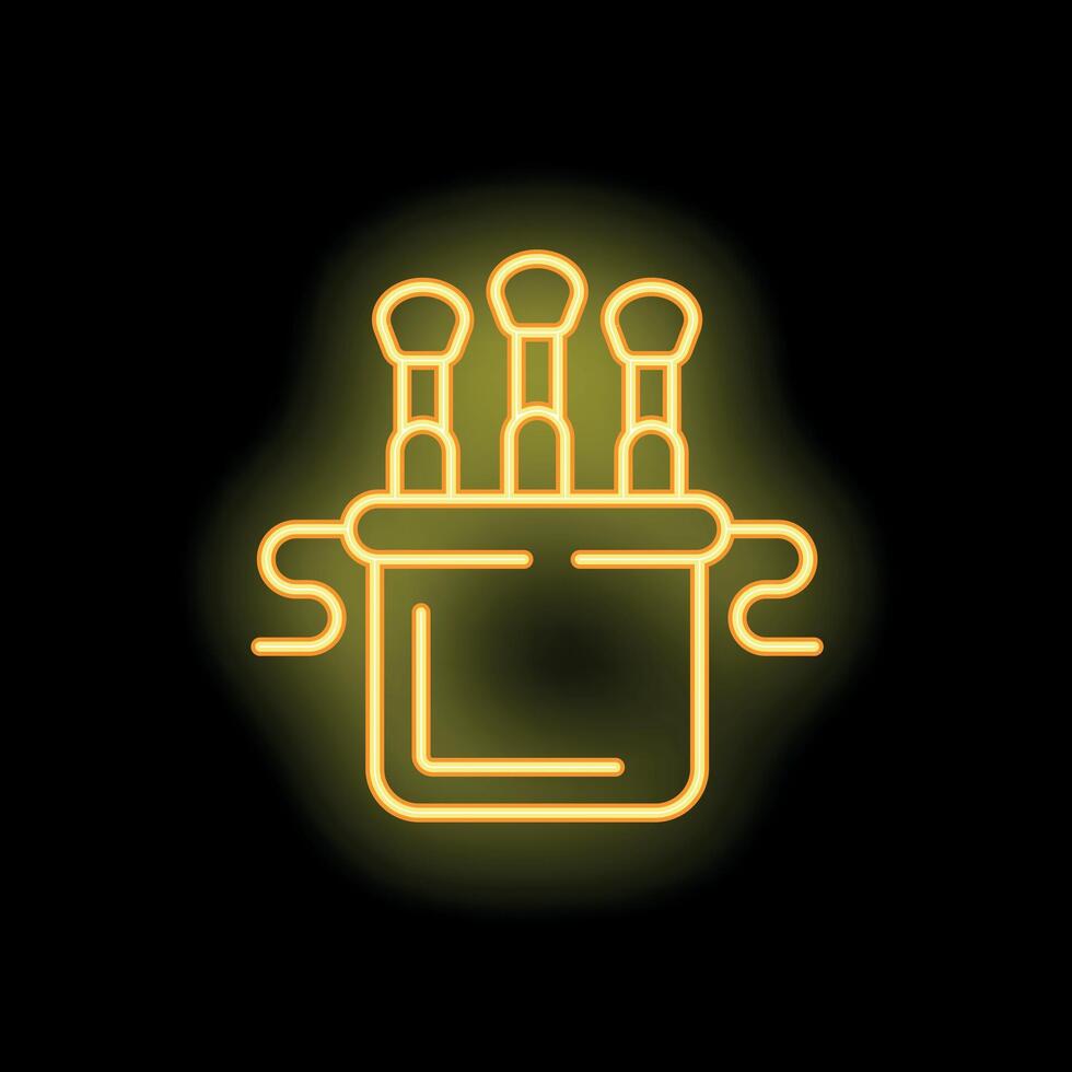 Neon sign showing three brushes in a cup for makeup artists vector