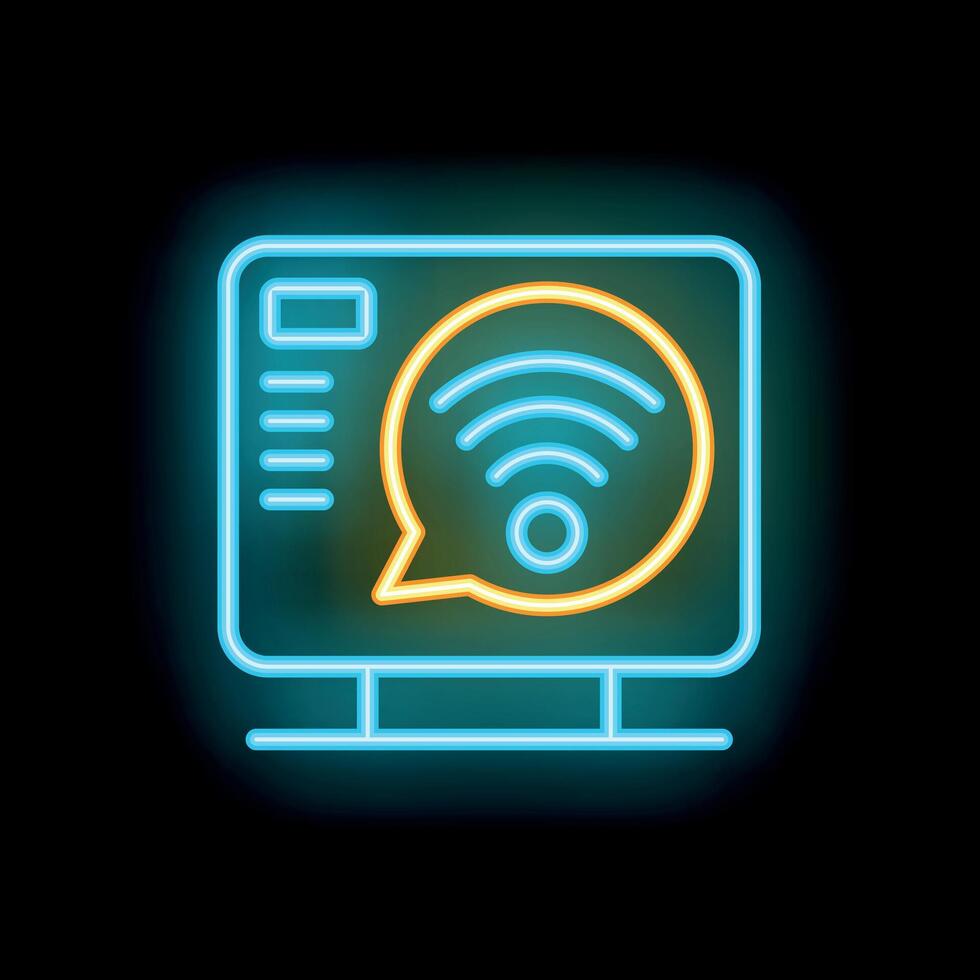 Neon wifi icon glowing inside computer monitor screen vector