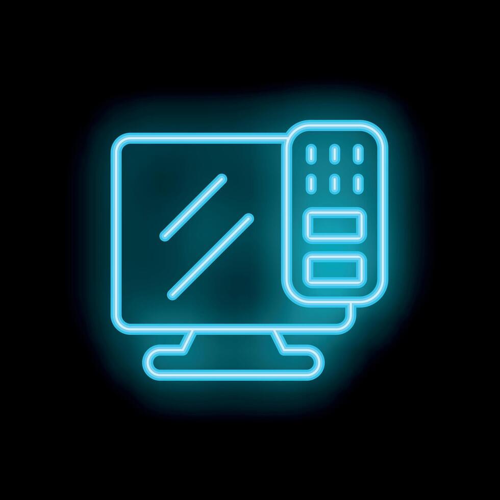 Neon icon of tv with remote control on black background vector