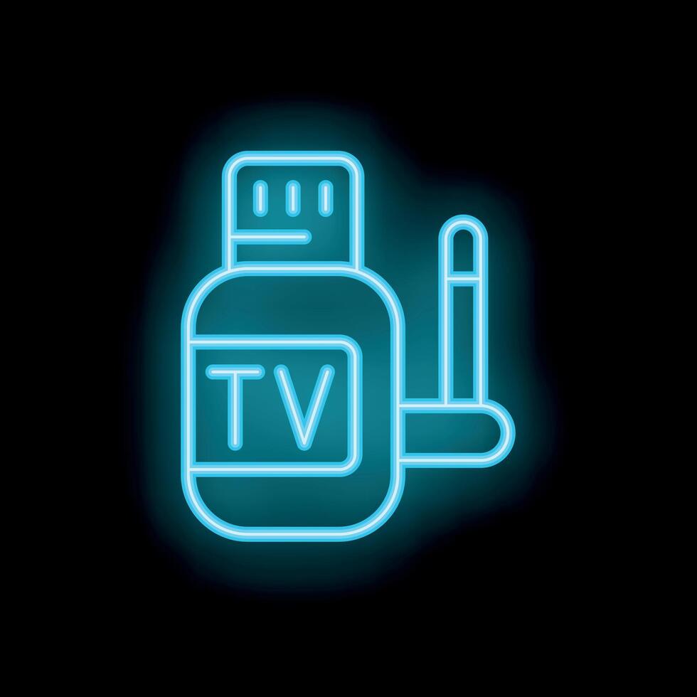 Neon tv device icon glowing on dark background vector