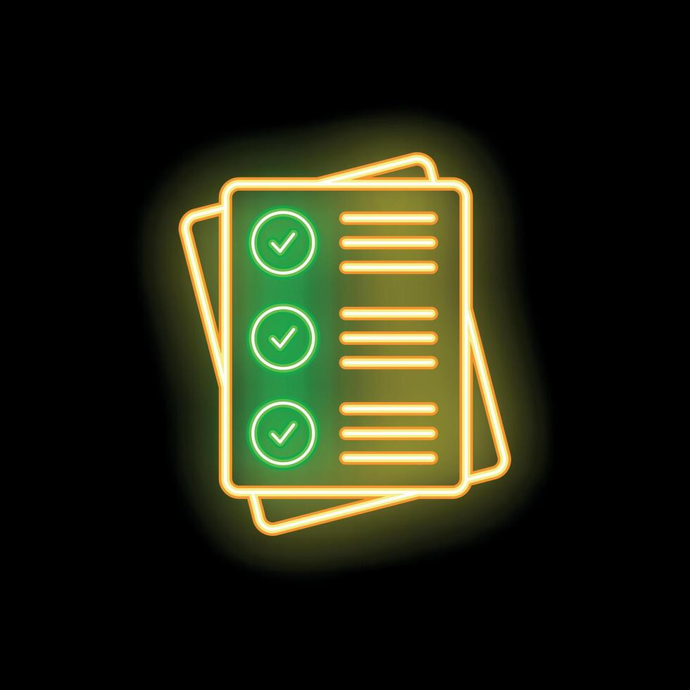 Neon icon of documents with check marks representing completing tasks vector