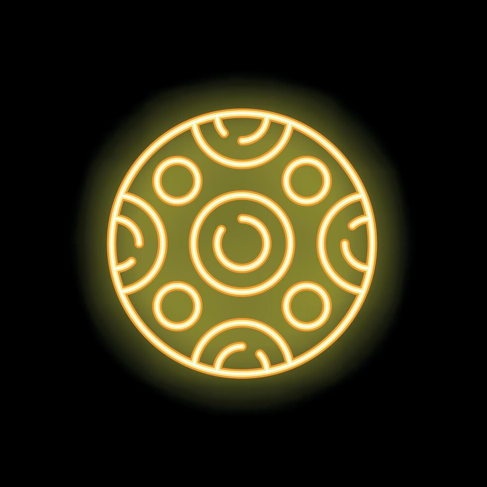 Yellow neon moon shining on dark background vector