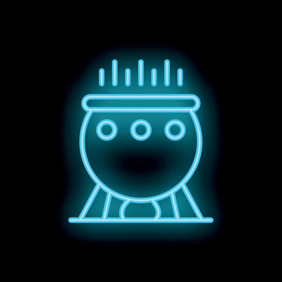 Neon witch's cauldron brewing magic potion icon on black background vector
