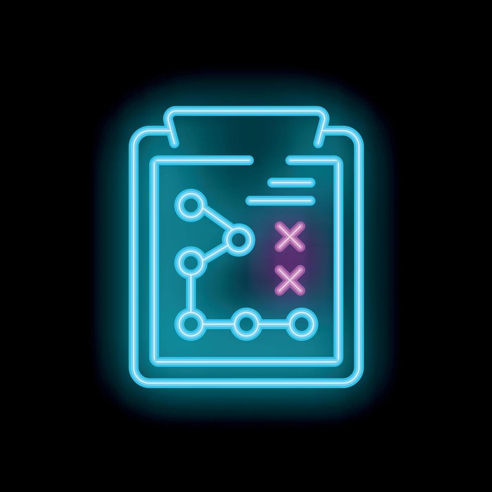 Neon strategy planning showing business plan on clipboard with check marks vector