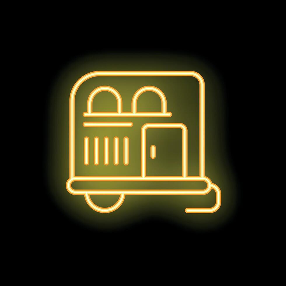 Neon sign representing a camper van for camping enthusiasts vector