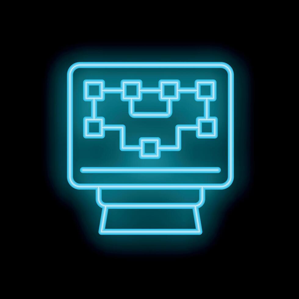 Neon computer icon displaying flowchart on screen vector